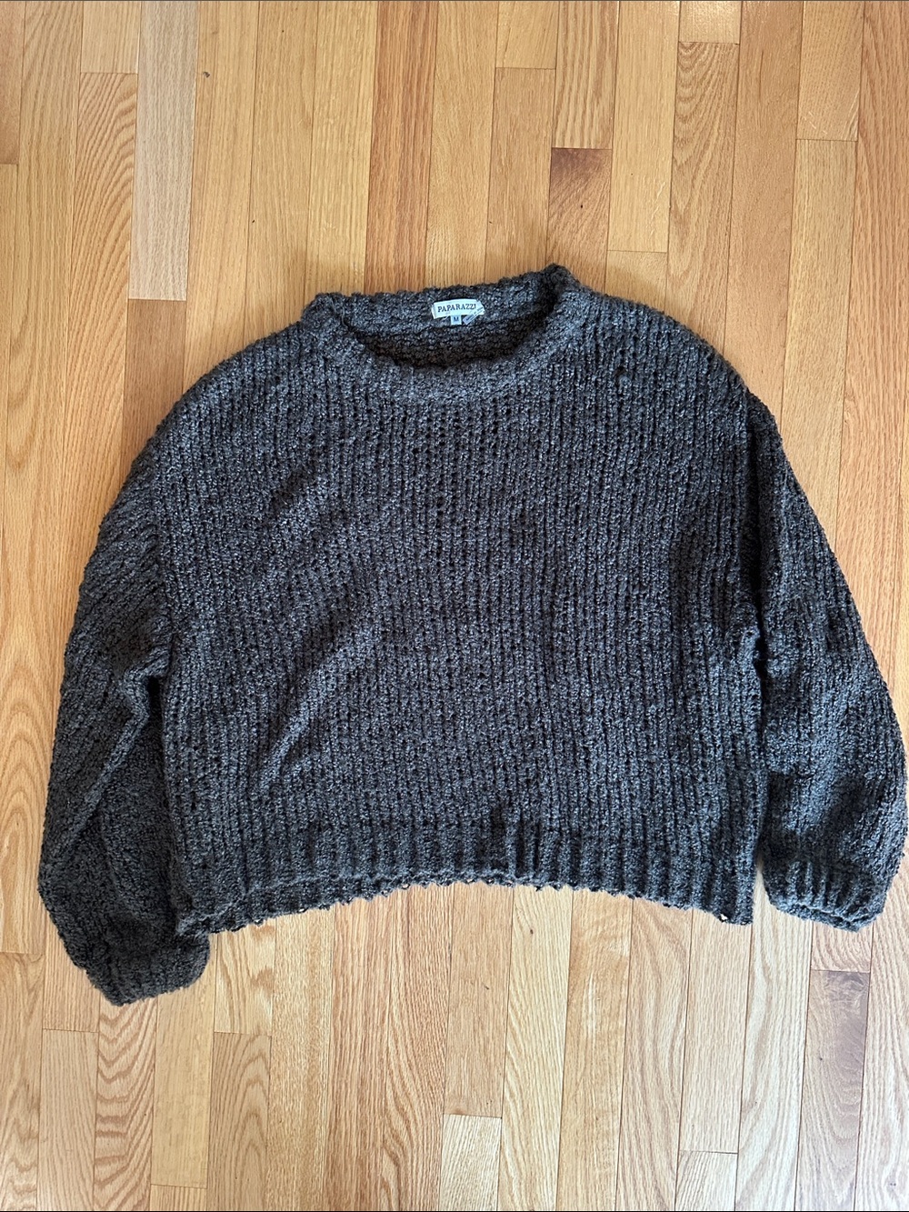 paparazzi Dark Charcoal Ribbed Crewneck Sweater